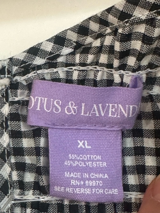 NWT Lotus & Lavender Black & White Sleeveless Gingham Smocked Ruffle Top XL NWT - Picture 5 of 11